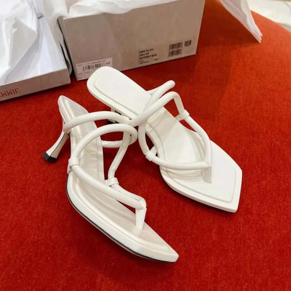 Jimmy Choo Cape 70 White Nappa Leather Thong Mules for Women Jimmy Choo Cape 70 White Nappa Leather Thong Mules for Women