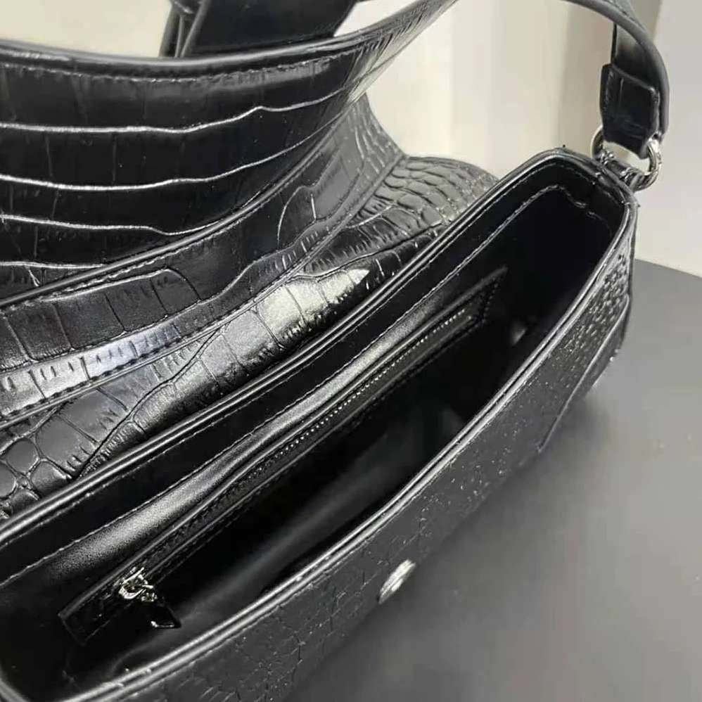 Balenciaga Lindsay Small Shoulder Bag with Strap Crocodile Embossed for Women in Black