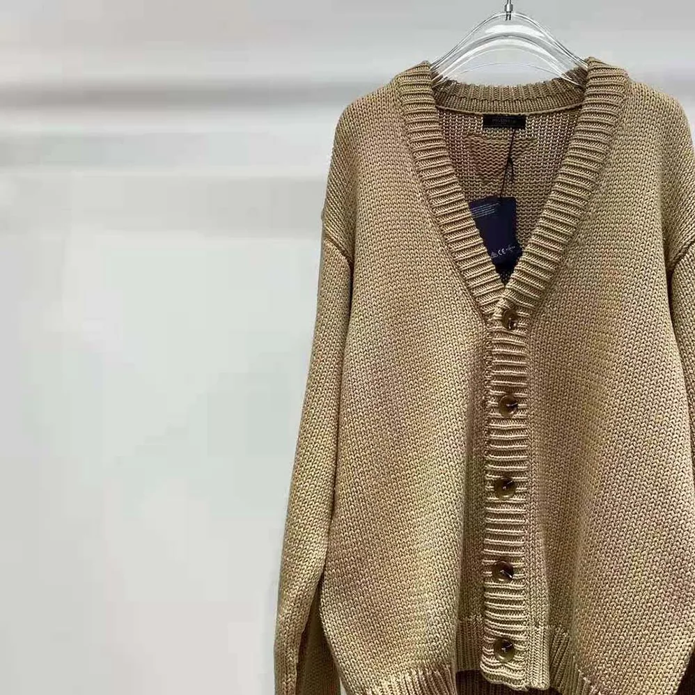 Prada Camel Hair Cardigan with Knit Triangle Logo for Women Prada Camel Hair Cardigan with Knit Triangle Logo for Women