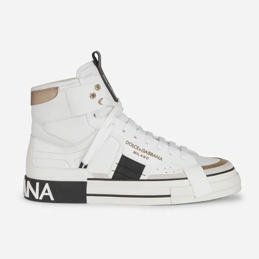 Dolce Gabbana D&G Calfskin 2.Zero Custom High-Top Sneakers with Contrasting Details for Men in White Dolce Gabbana D&G Calfskin 2.Zero Custom High-Top Sneakers with Contrasting Details for Men in White