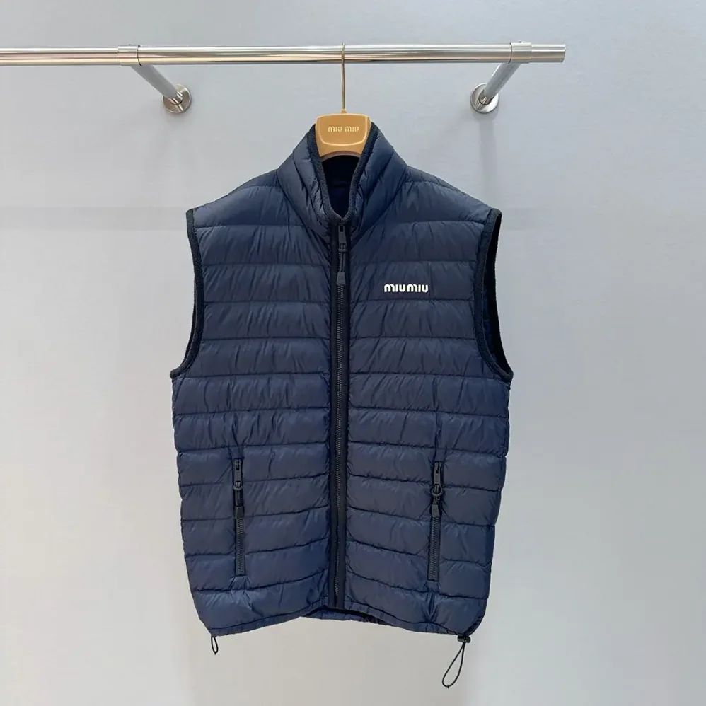Miu Miu Light Pongé Down Vest with Embroidered logo for Women Miu Miu Light Pongé Down Vest with Embroidered logo for Women