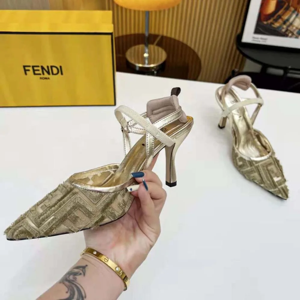 Fendi Colibrì Lite Gold Mesh High for Women in Heeled Slingbacks