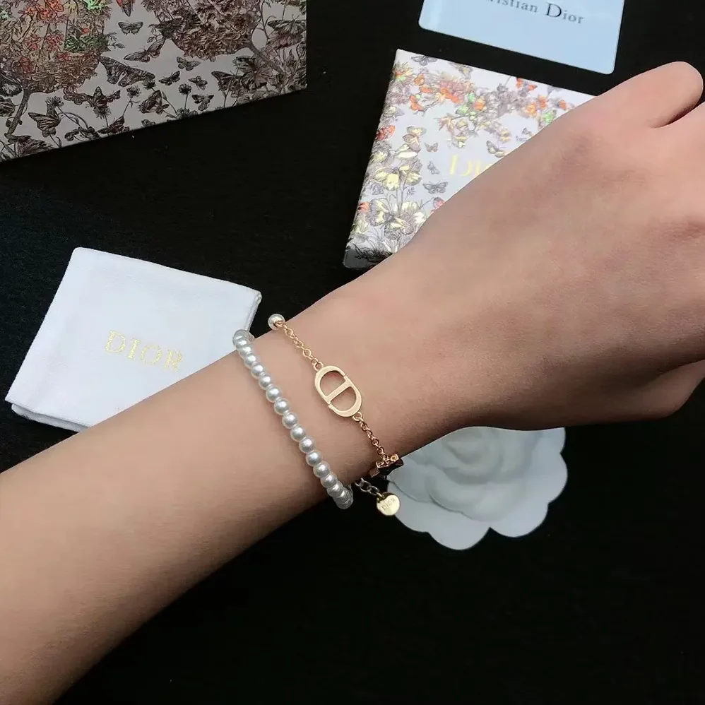 Dior Petit CD Bracelet Gold-Finish Metal with White Resin Pearls and Silver for Women in Tone Crystals Dior Petit CD Bracelet Gold-Finish Metal with White Resin Pearls and Silver for Women in Tone Crystals
