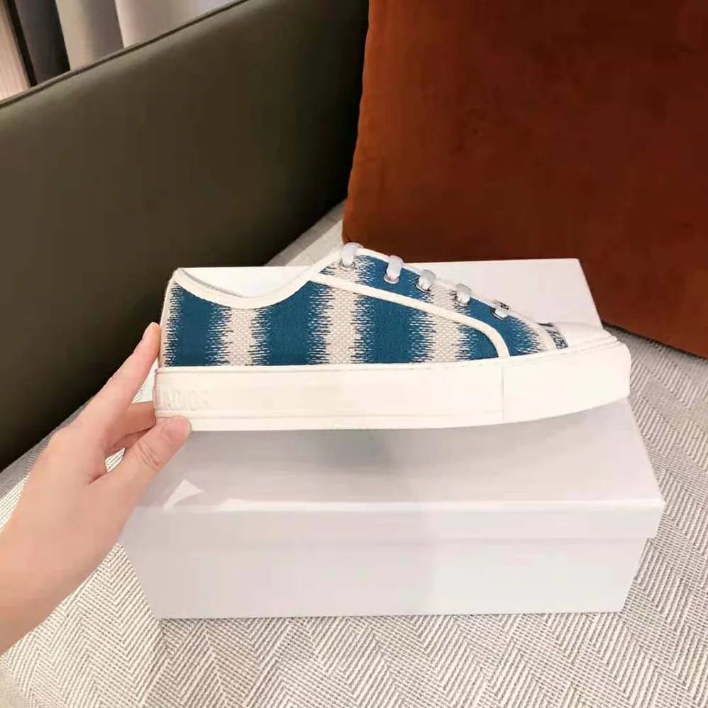 Dior Walk n dior Sneaker Deep Ocean Blue D for Women in Stripes Embroidered Cotton