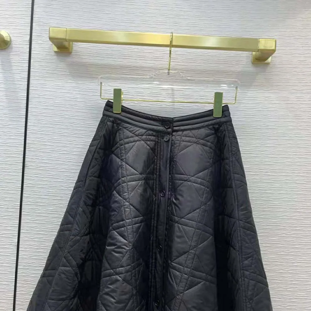 Dior Macrocannage Mid-Length skirt Black Quilted Technical Taffeta for Women