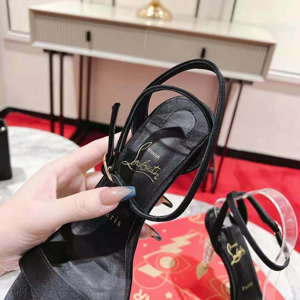 Christian Louboutin Lipstrass Queen 100 mm Heel Height for Women in Black Christian Louboutin Lipstrass Queen 100 mm Heel Height for Women in Black