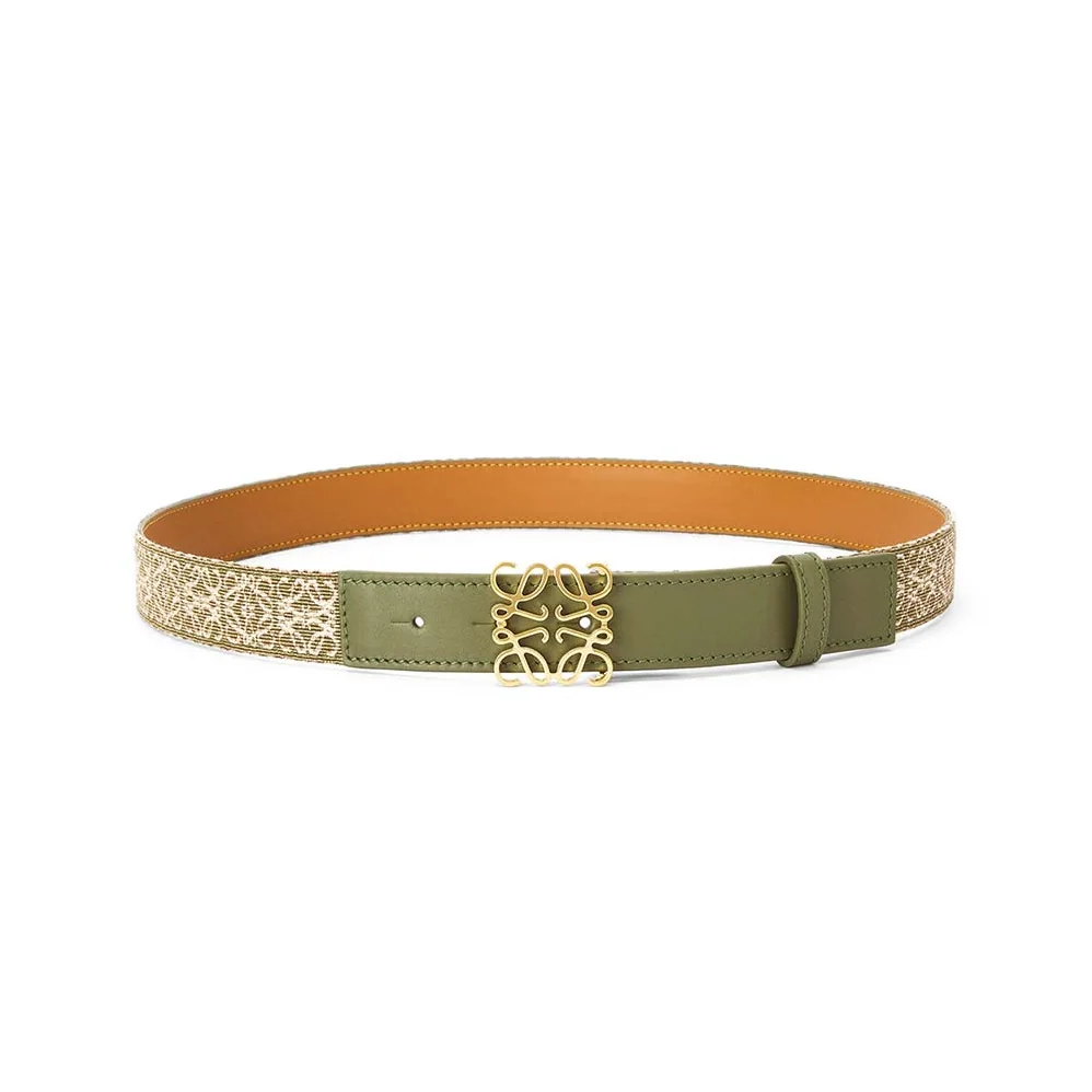 Loewe Anagram Belt in Jacquard and Calfskin for Women in Green Loewe Anagram Belt in Jacquard and Calfskin for Women in Green