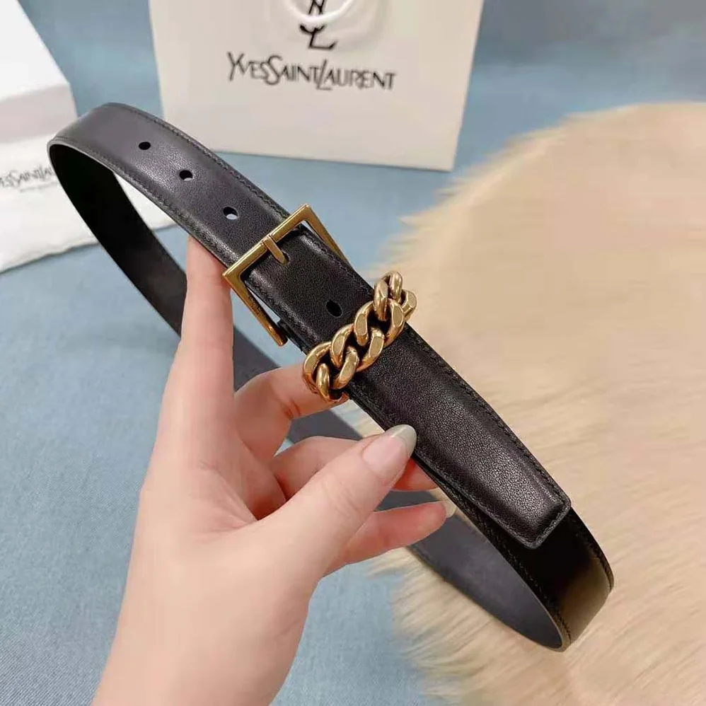Saint Laurent YSL Chain-loop Narrow Belt with Square Buckle in Suede for Women Saint Laurent YSL Chain-loop Narrow Belt with Square Buckle in Suede for Women