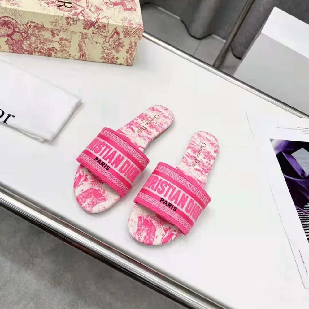 Dior Dway Slide Bright Pink Toile De Jouy Embroidered Cotton for Women Dior Dway Slide Bright Pink Toile De Jouy Embroidered Cotton for Women