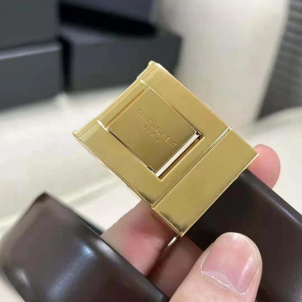 Saint Laurent YSL La 76 Buckle Belt in Brushed Leather for Women