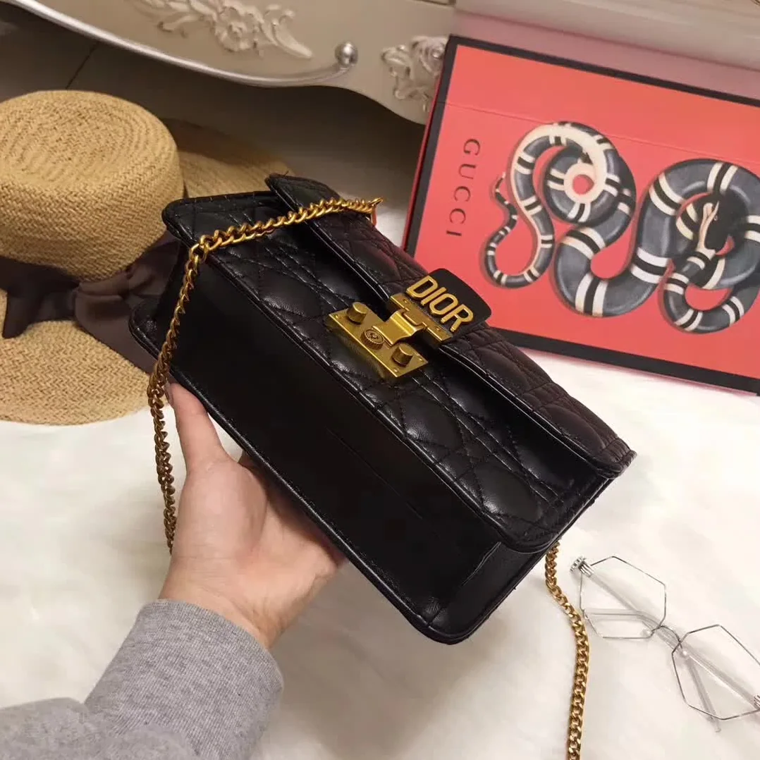 Dior Small Dioraddict Flap Bag in Cannage Lambskin in Black