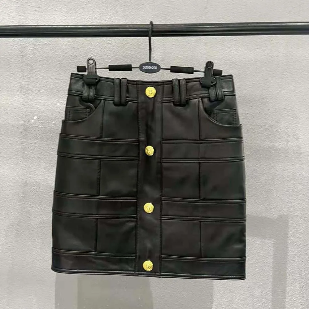Balmain High-Waisted Leather Skirt in Lambskin for Women in Black Balmain High-Waisted Leather Skirt in Lambskin for Women in Black