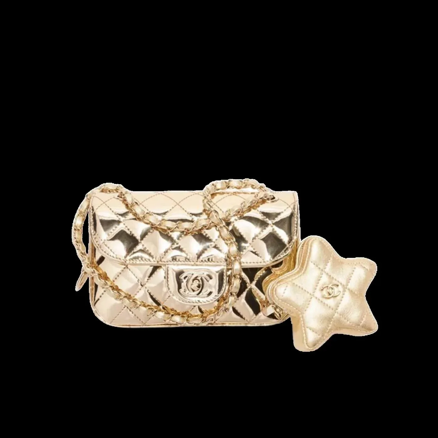 Chanel Flap Bag Star Coin Purse Mini Crossbody in Gold