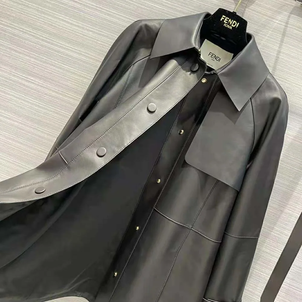 Fendi Black Waxed Leather Jacket for Women