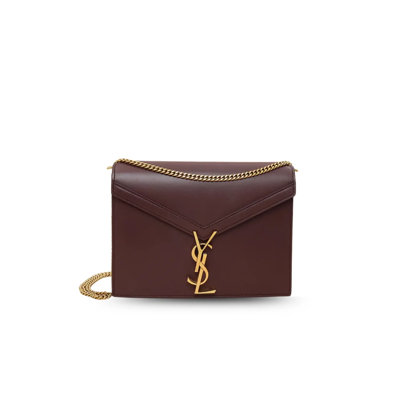 Saint Laurent Cassandra Medium Shoulder Bag in Burgundy Gold Hardware