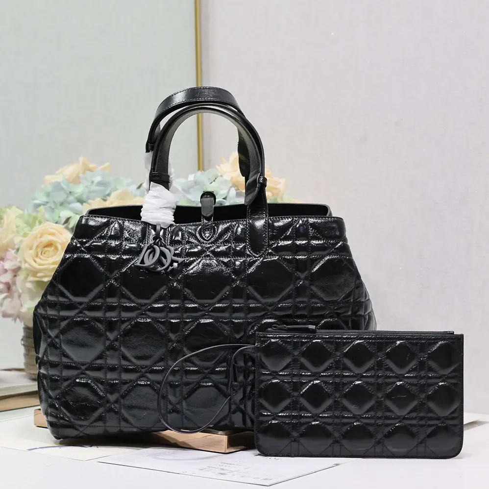 Dior Large Dior Toujours Bag Black Macrocannage Crinkled Calfskin for Women