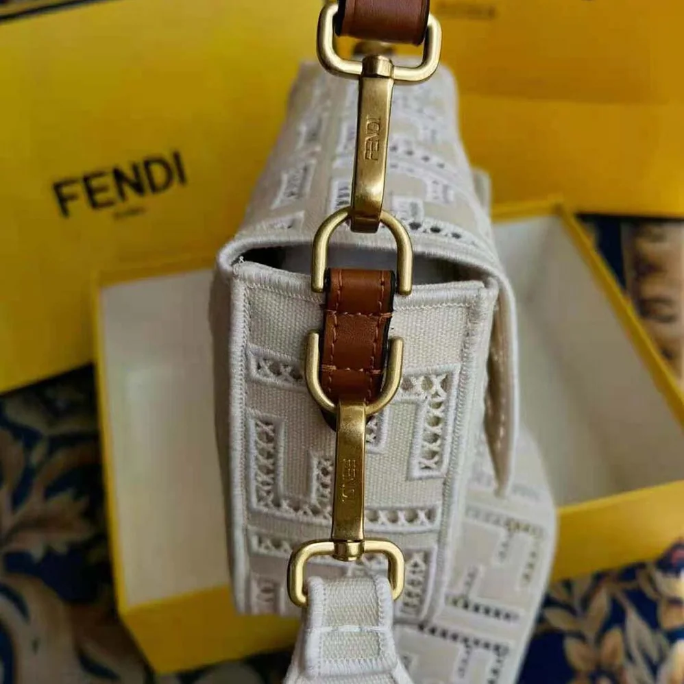 Fendi Baguette Canvas Bag with Embroidery for Women in White Fendi Baguette Canvas Bag with Embroidery for Women in White
