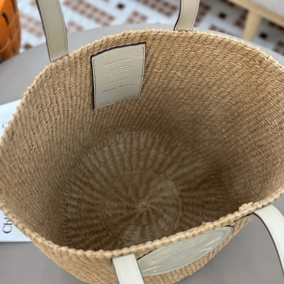 Chloe Large Horse Medal basket bag in Natural Fibers for Women in White Chloe Large Horse Medal basket bag in Natural Fibers for Women in White