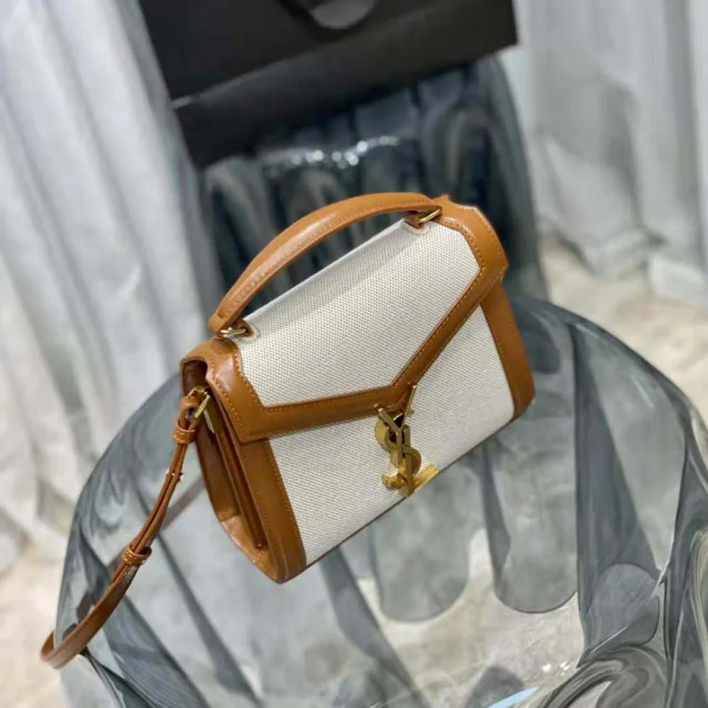 Saint Laurent YSL Cassandra Mini Top Handle Bag in Canvas and Smooth Leather for Women Saint Laurent YSL Cassandra Mini Top Handle Bag in Canvas and Smooth Leather for Women