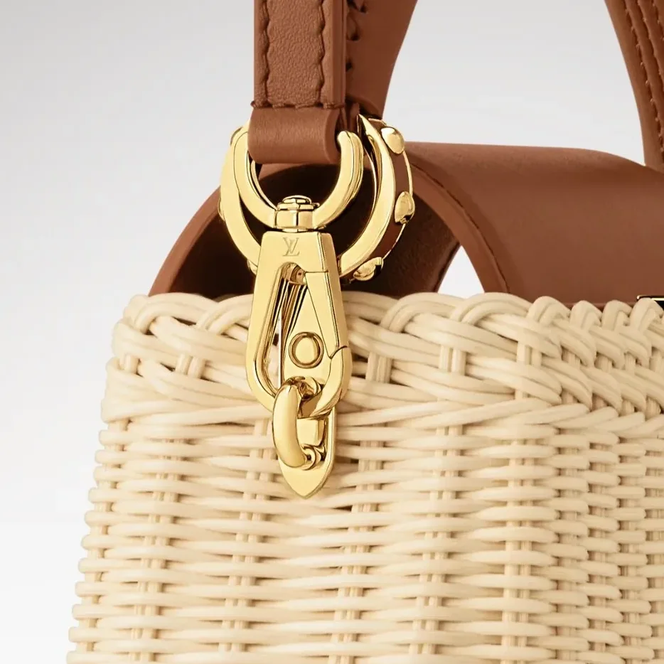 Louis Vuitton Capucines Mini Top Handle Bag in Brown Rattan Gold Hardware