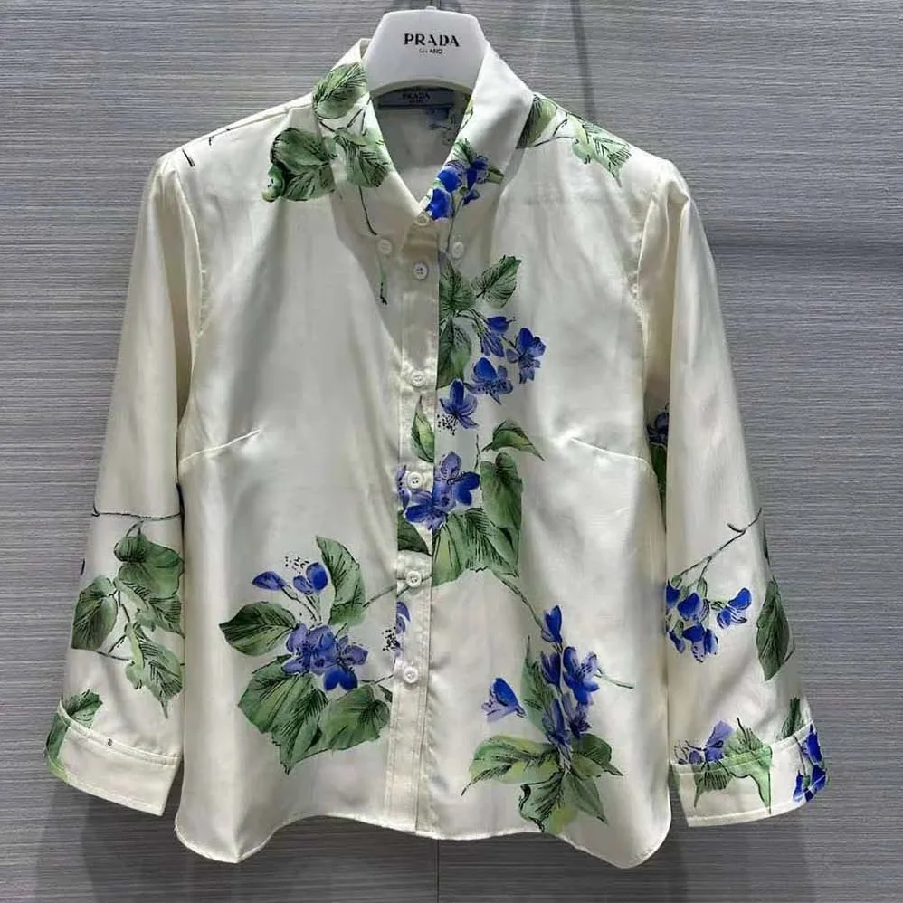 Prada Twill Shirt with Triangle Logo for Women Prada Twill Shirt with Triangle Logo for Women