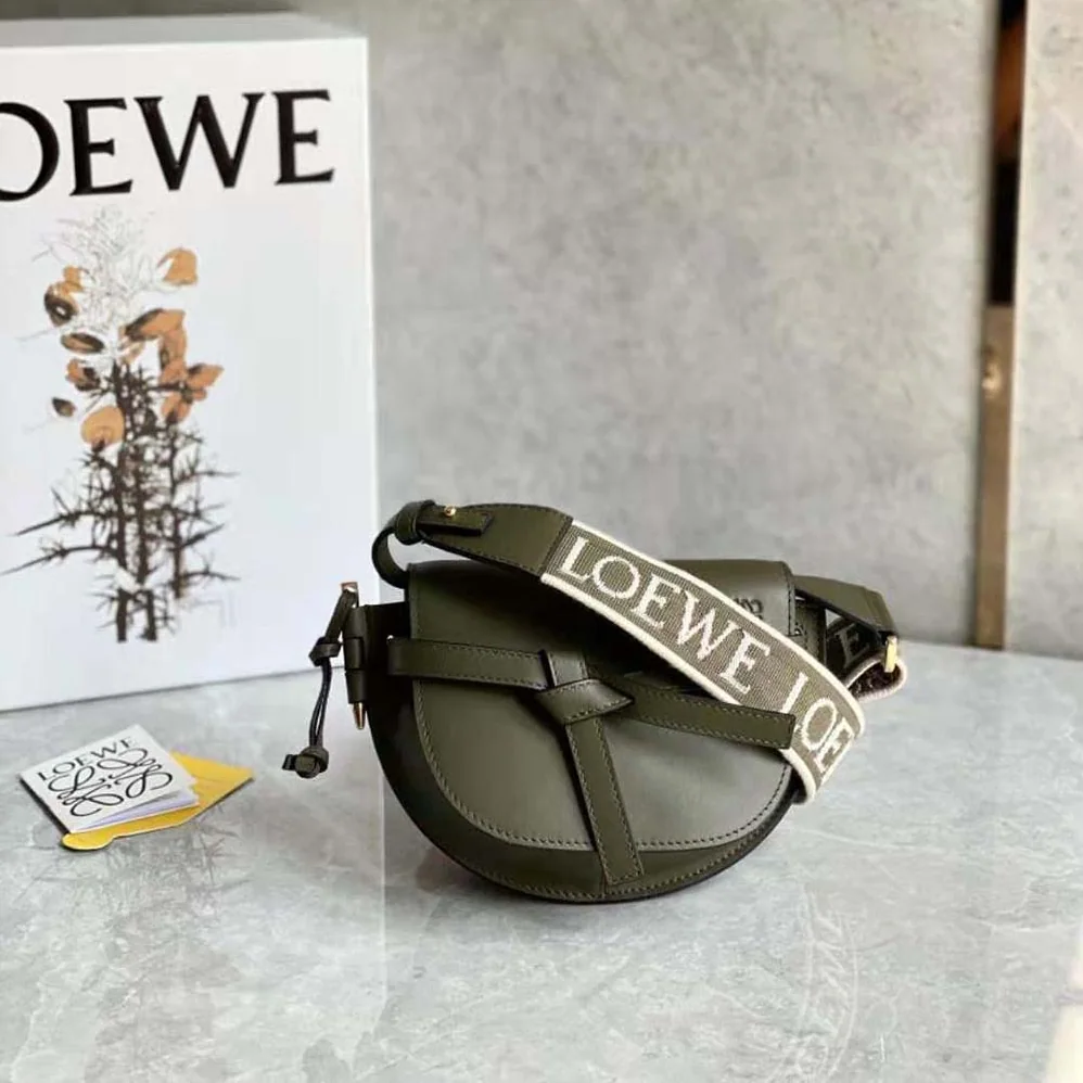 Loewe Mini Gate Dual Bag in Soft Calfskin and Jacquard for Women in Green Loewe Mini Gate Dual Bag in Soft Calfskin and Jacquard for Women in Green