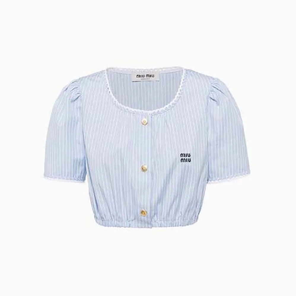 Miu Miu Striped Chambray Crop Top for Women Miu Miu Striped Chambray Crop Top for Women