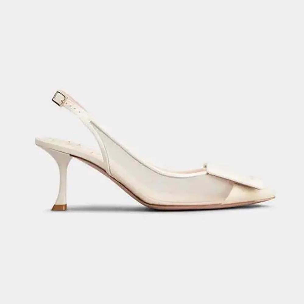 Roger Vivier Viv' In The City Net Covered Buckle Slingback Pumps in Fabric for Women in White