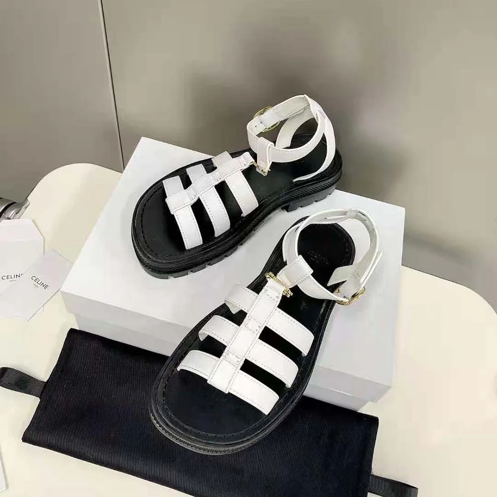 Celine Clea Triomphe Gladiator Chunky Sandal in Vegetal Calfskin for Women in White Celine Clea Triomphe Gladiator Chunky Sandal in Vegetal Calfskin for Women in White