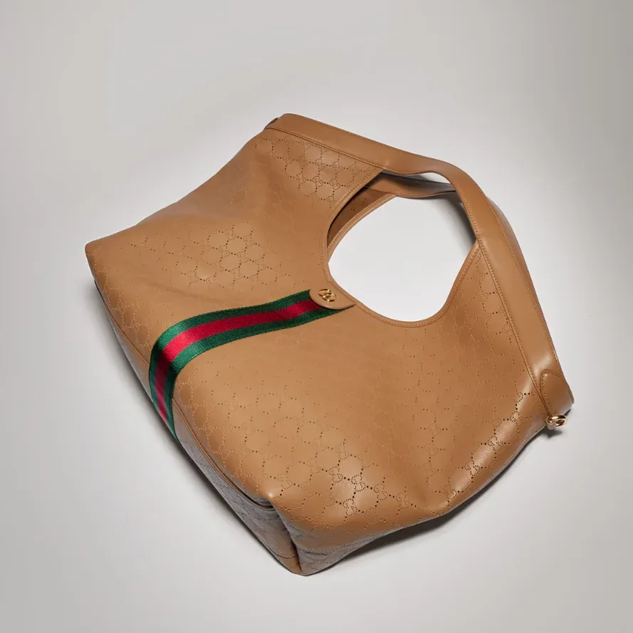 Gucci Giglio Large Tote Bag in Dark Beige Gold Hardware