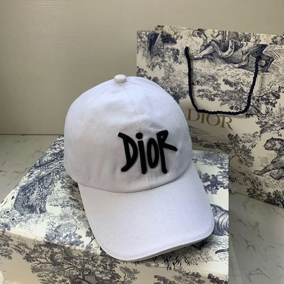 Dior Stussy Embroidered Logo Hat White Cotton Canvas for Unisex