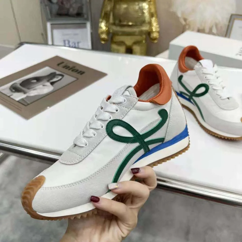 Loewe Flow Runner in Nylon and Calfskin for Women in Green Loewe Flow Runner in Nylon and Calfskin for Women in Green