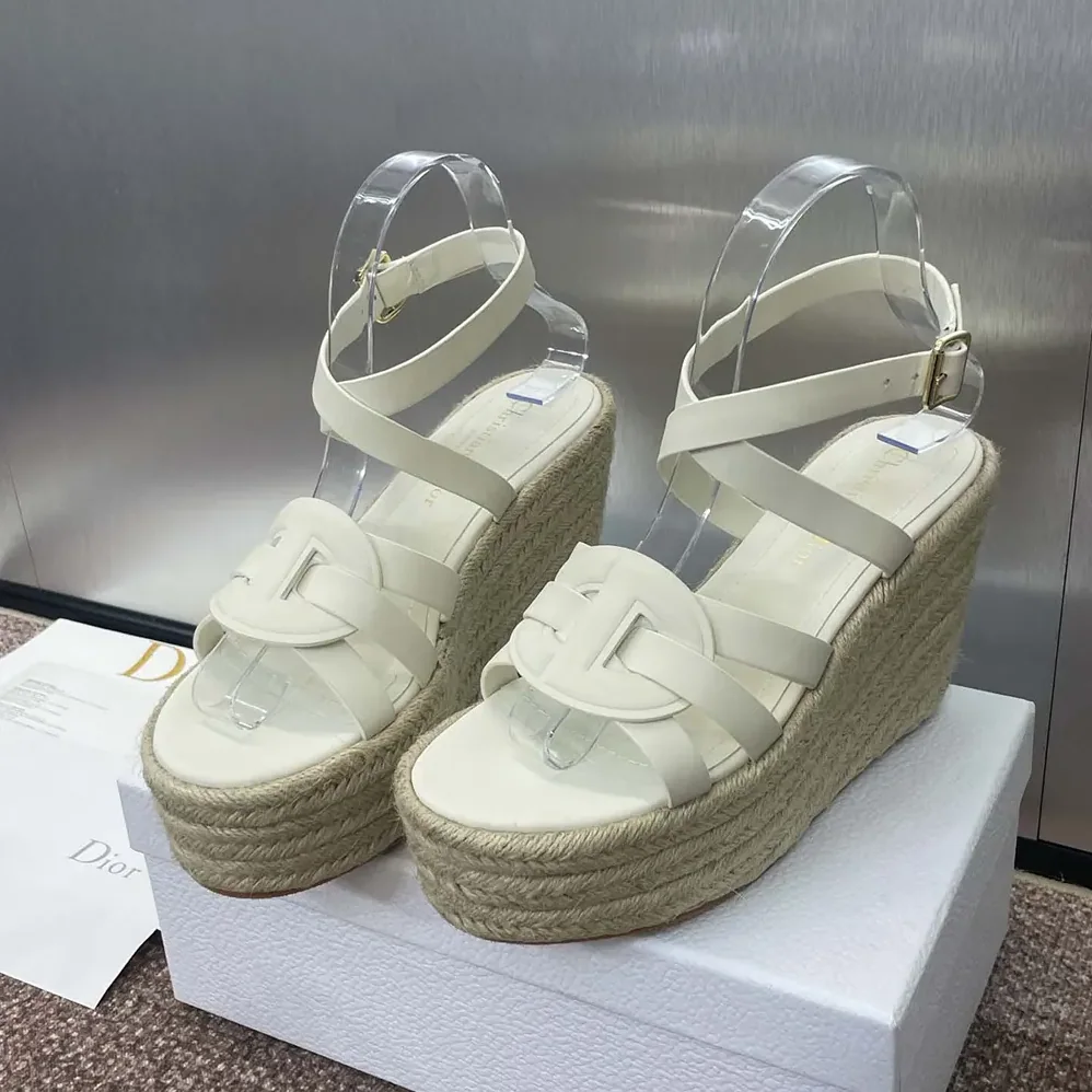 Dior D-Club Wedge Sandal White Calfskin for Women Dior D-Club Wedge Sandal White Calfskin for Women