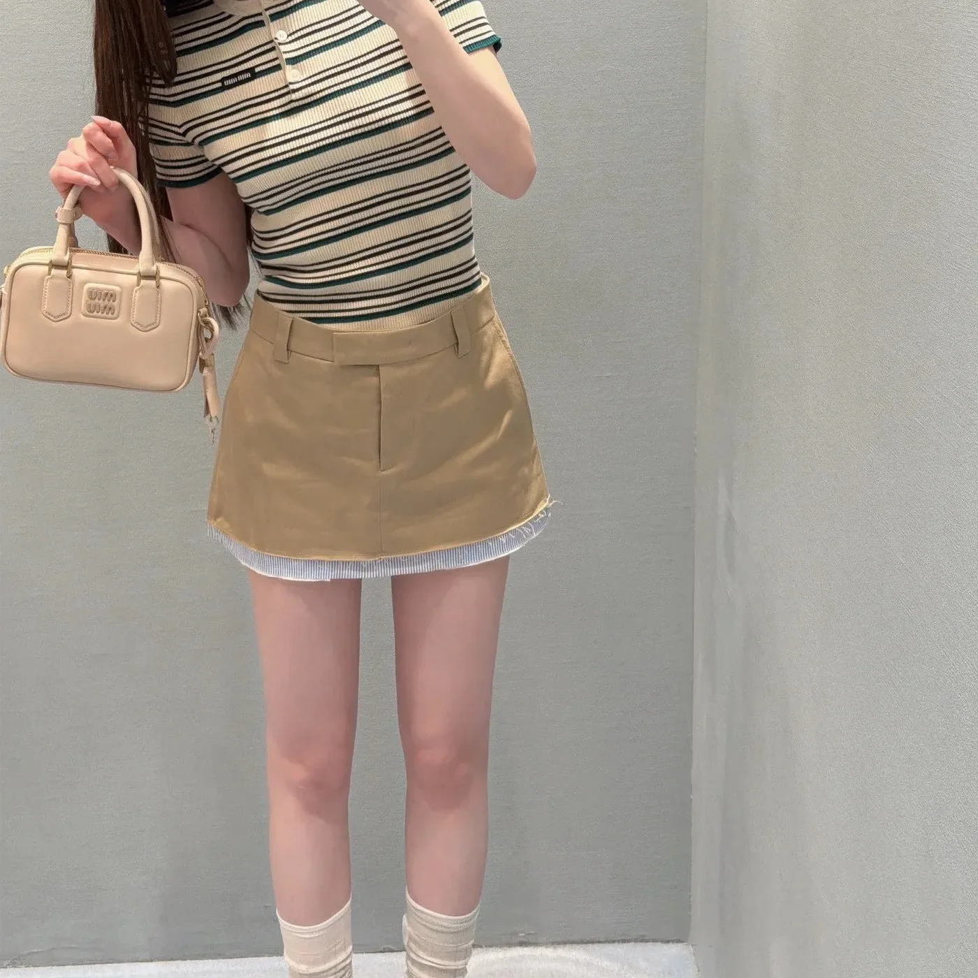 Miu Miu Chino Micro Mini Skirt Light Brown