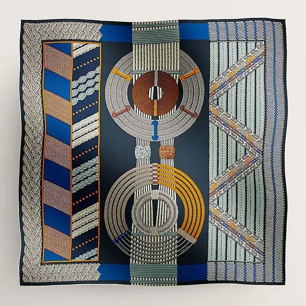 Hermes Dressage Tressage Shawl 140 for Women in Navy Hermes Dressage Tressage Shawl 140 for Women in Navy