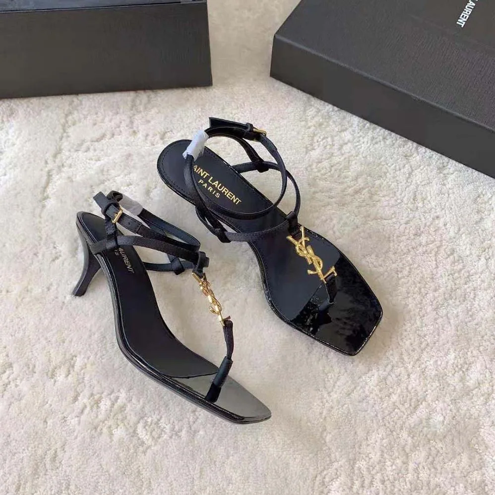Saint Laurent YSL Cassandra Sandals in Silk Satin for Women in Black Saint Laurent YSL Cassandra Sandals in Silk Satin for Women in Black