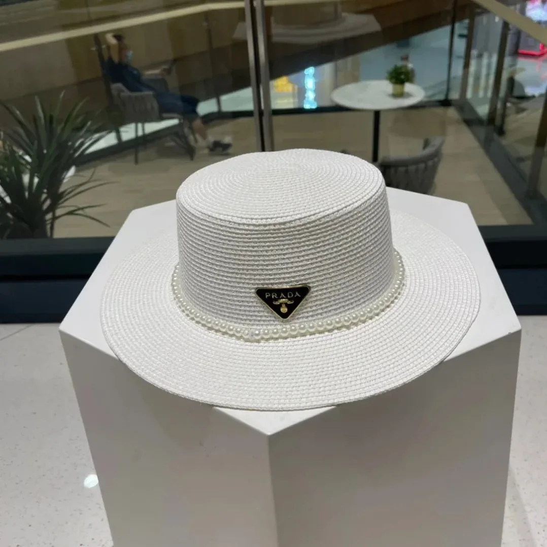 Prada Pearl-Embellished Sun Hat White Straw