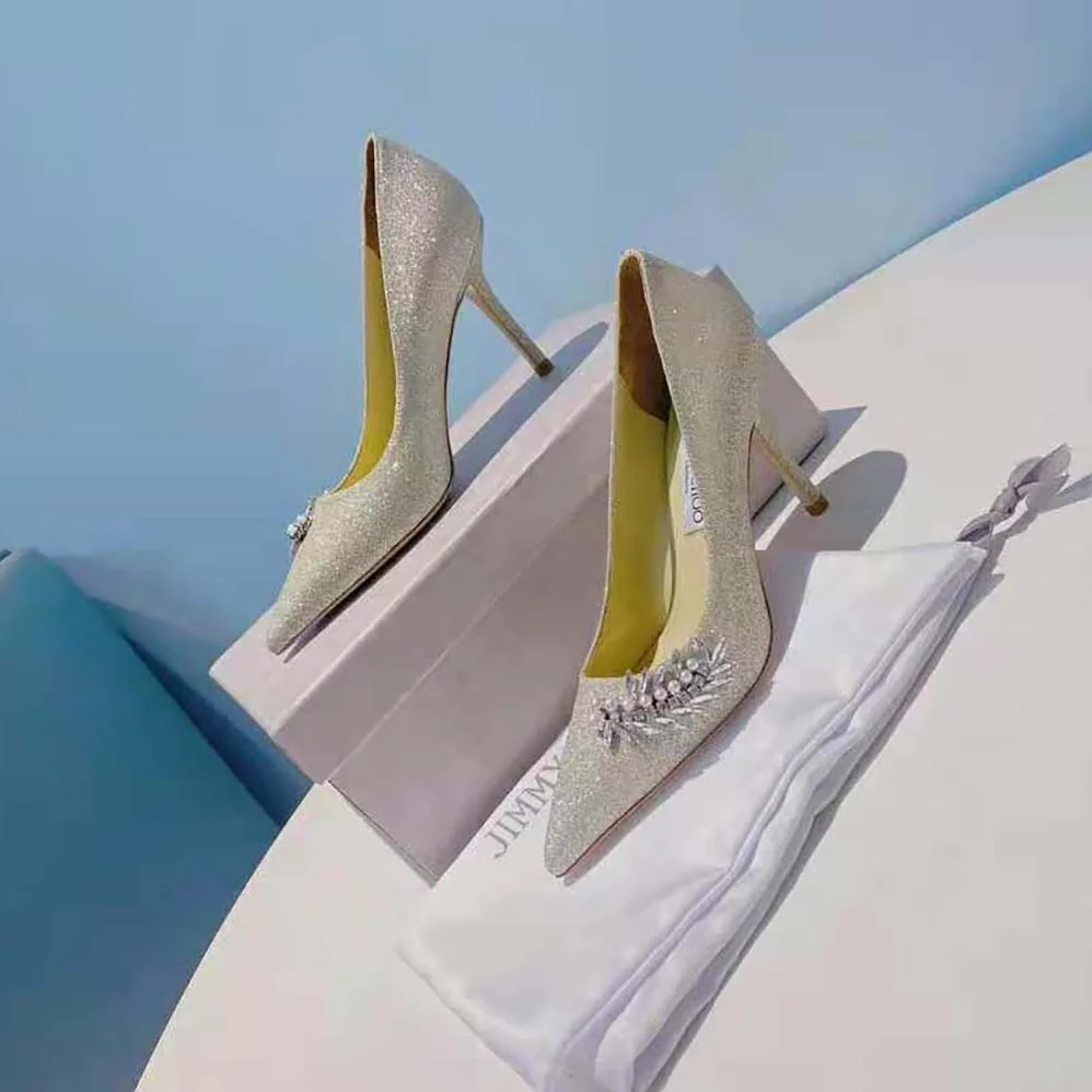 Jimmy Choo Romy 85 Platinum Ice Dusty Glitter Pointed for Women in Toe Pumps Jimmy Choo Romy 85 Platinum Ice Dusty Glitter Pointed for Women in Toe Pumps