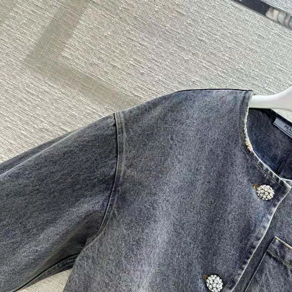 Prada Denim Blouson Jacket with Triangle Logo for Women Prada Denim Blouson Jacket with Triangle Logo for Women