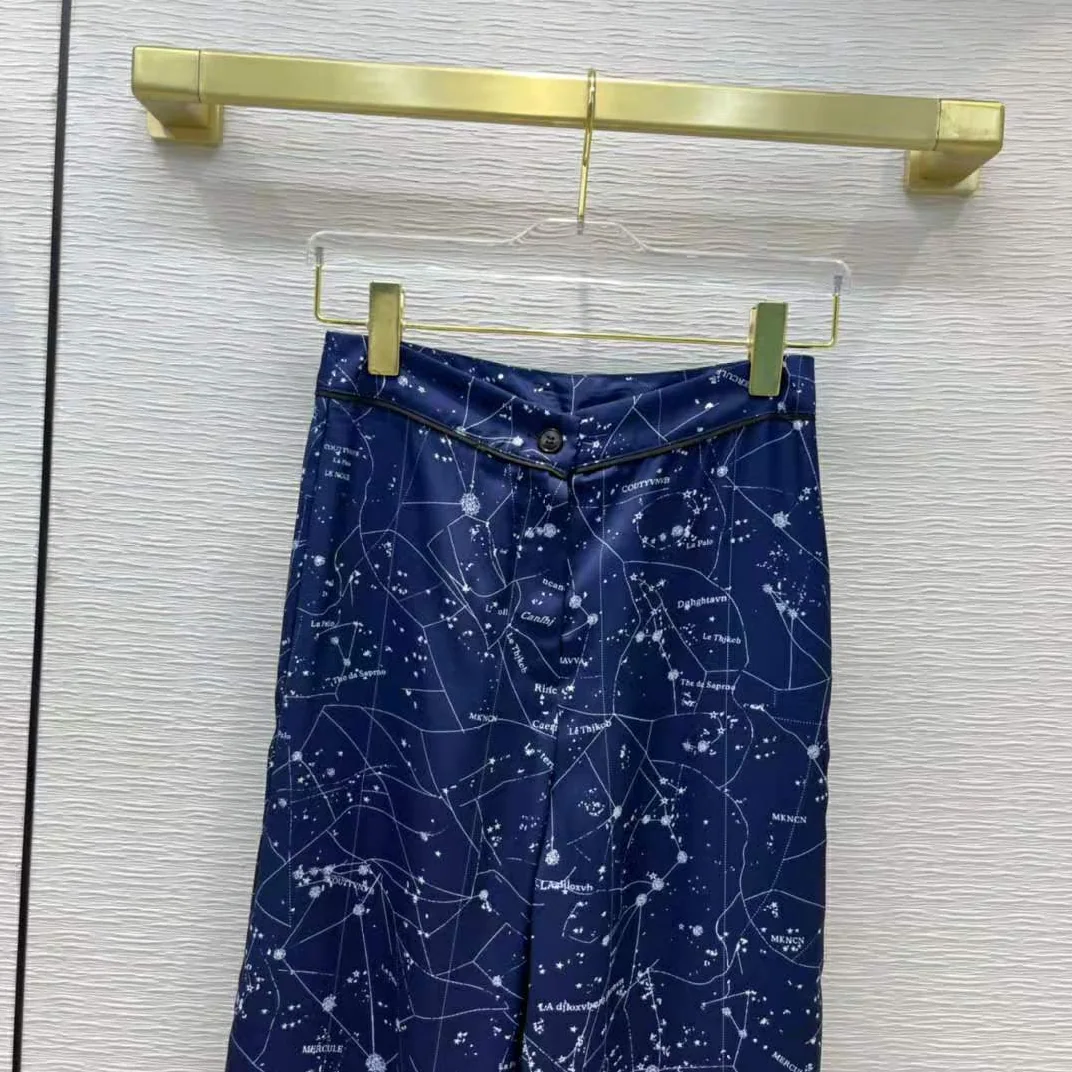 Dior Chez Moi Pants Blue Dior Zodiac Silk Twill for Women