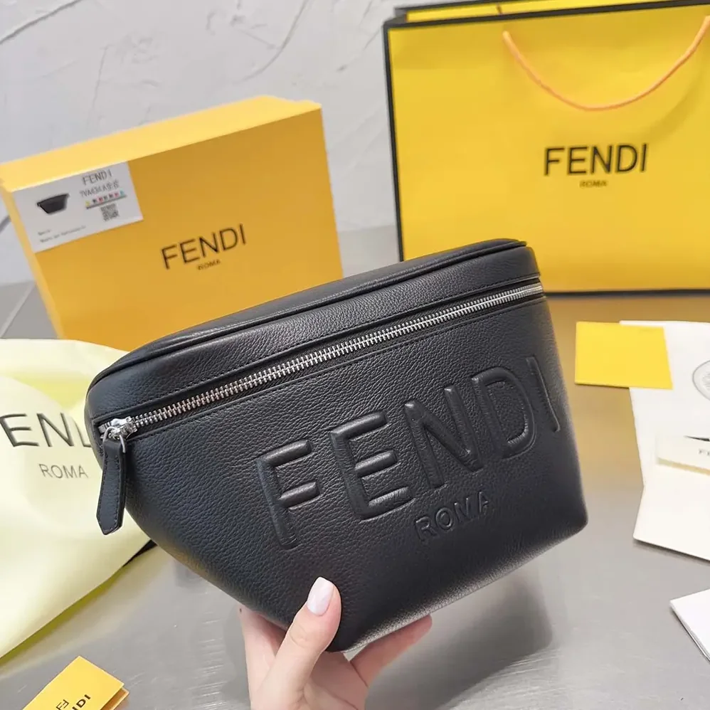 Fendi Diagonal Belt Bag Black Leather Belt Bag for Men