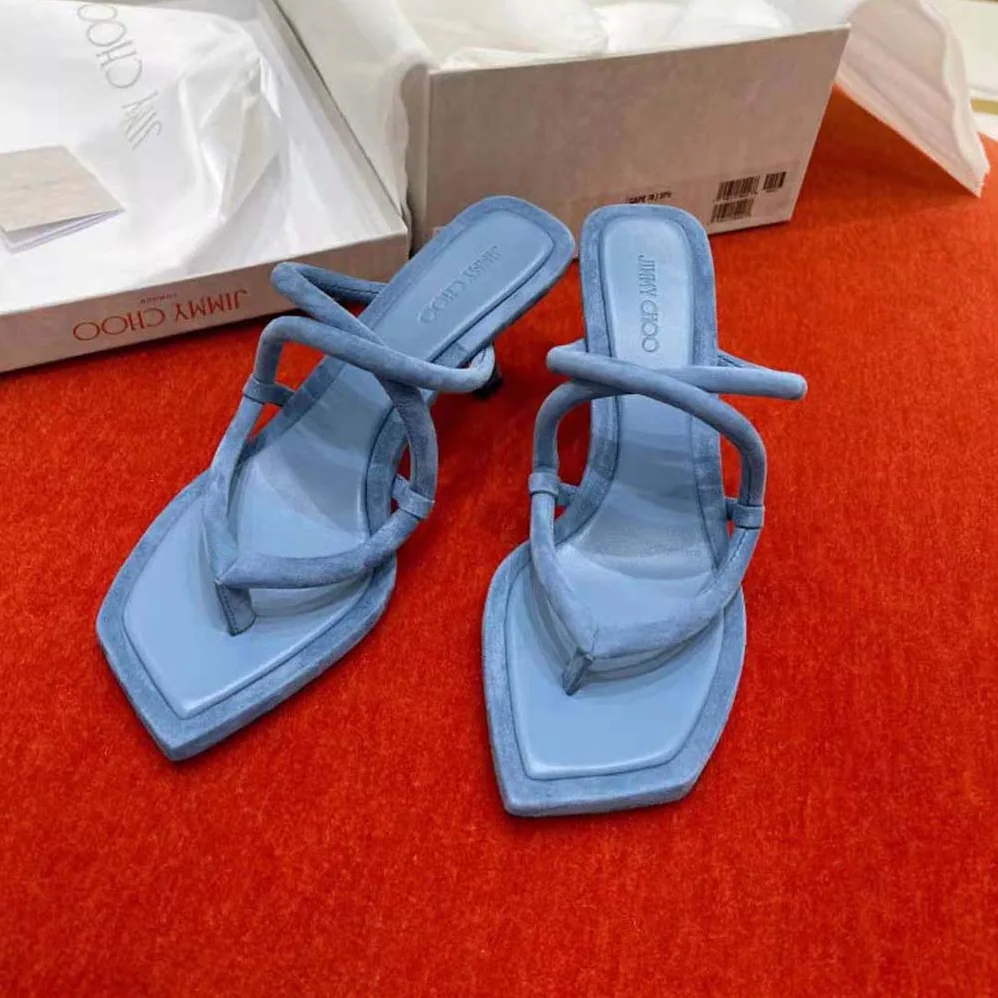 Jimmy Choo Cape 70 Butterfly Blue Suede Thong Mules for Women