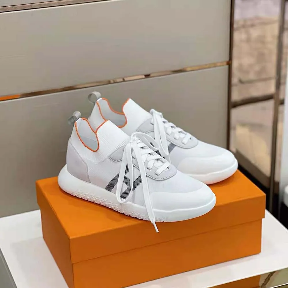 Hermes Crew Sneaker in Knit and Suede Goatskin for Women in White Hermes Crew Sneaker in Knit and Suede Goatskin for Women in White