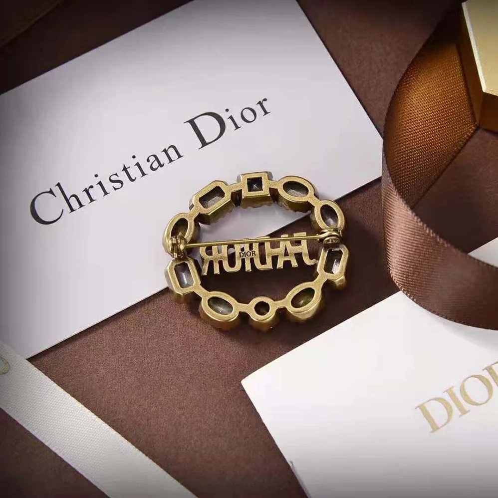Dior J'Adior Brooch Antique Gold-Finish Metal and Multicolor Crystals for Women