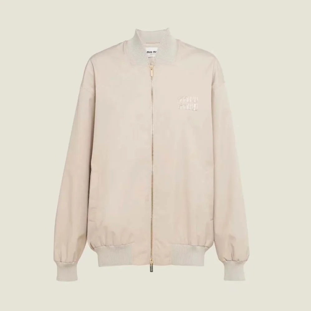 Miu Miu Chino Blouson Jacket with Embroidered Logo for Women Miu Miu Chino Blouson Jacket with Embroidered Logo for Women