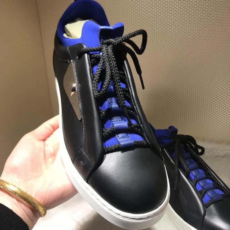 Fendi Black Leather Sneakers Shoes Black for Men