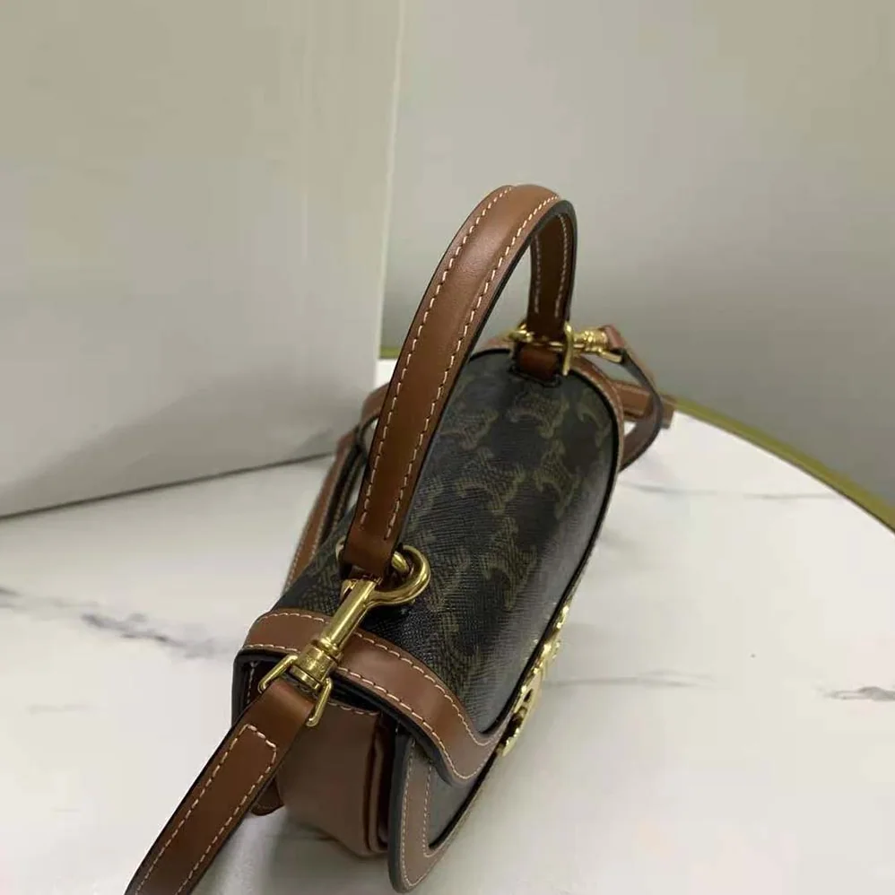 Celine Mini Besace Triomphe in Shiny Calfskin for Women in Brown Celine Mini Besace Triomphe in Shiny Calfskin for Women in Brown