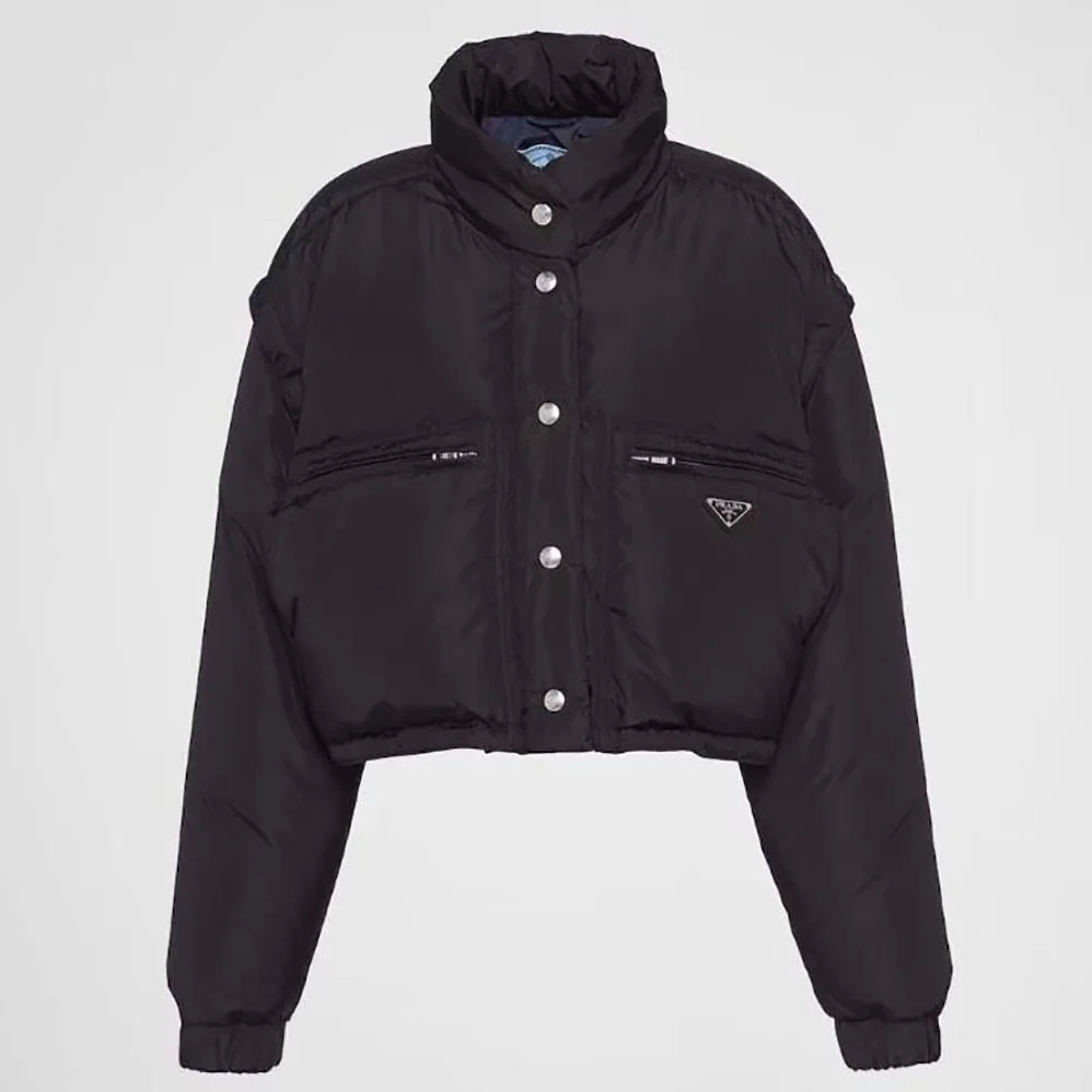 Prada Cropped Re-Nylon Down Jacket for Women in Black Prada Cropped Re-Nylon Down Jacket for Women in Black