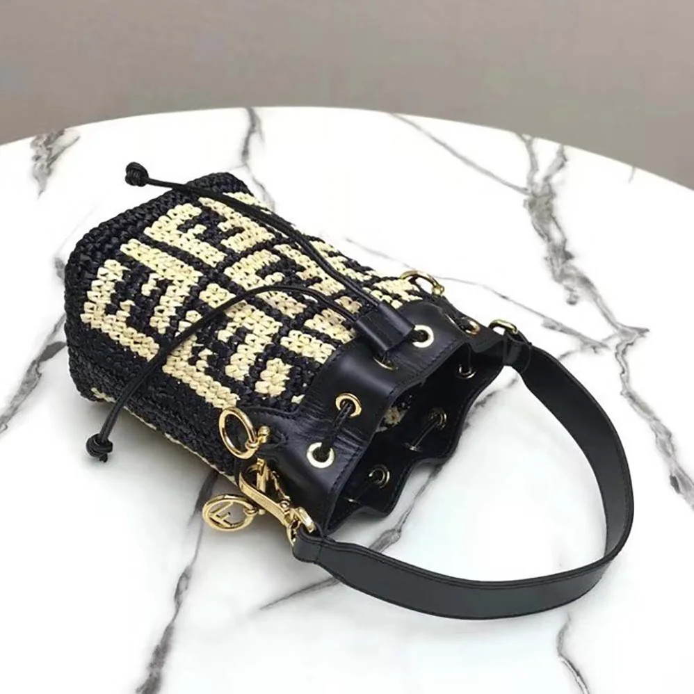 Fendi Mon Tresor Raffia Mini-Bag for Women in Black Fendi Mon Tresor Raffia Mini-Bag for Women in Black
