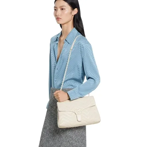 Gucci Marmont Medium Shoulder Bag in Ivory Tonal Enameled Hardware